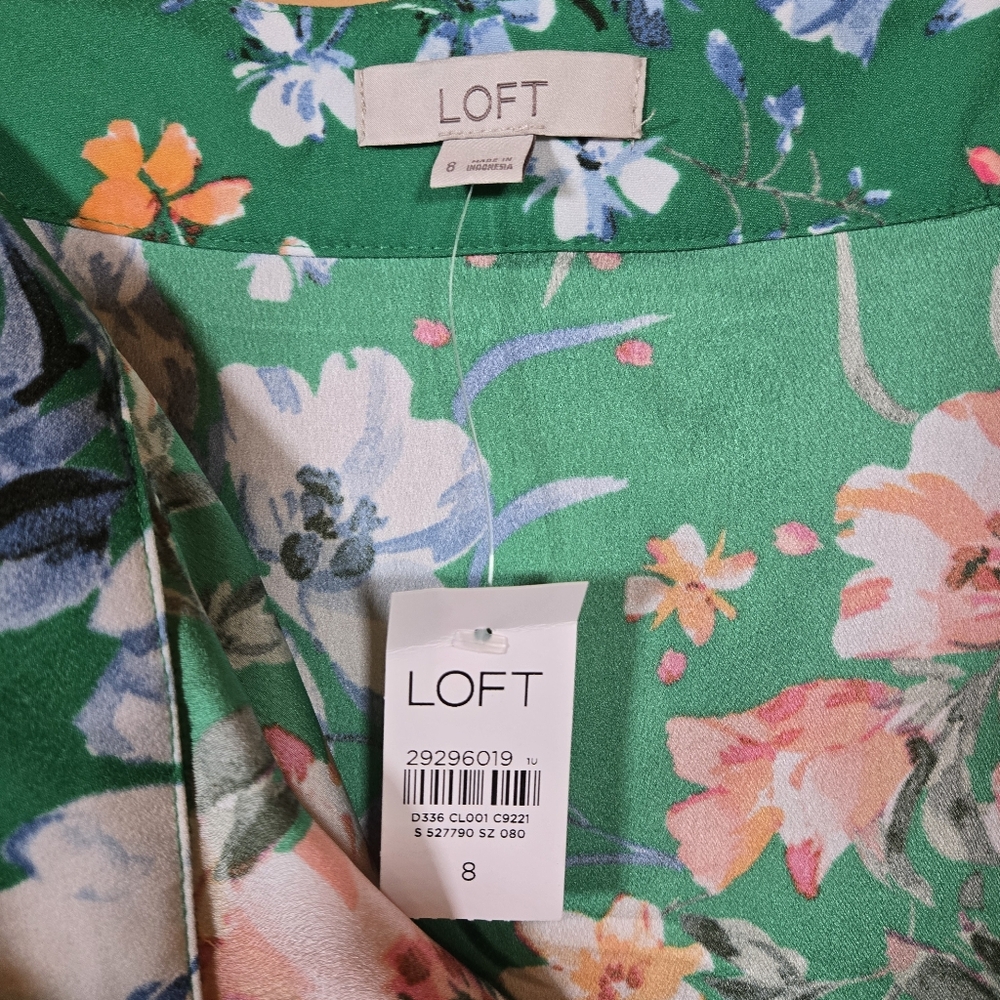 Ann Taylor Loft Midi Skirt NWT Green Floral Side Slit Womens 8 Spring Easter - Picture 5 of 7